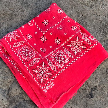 Vintage 1950s Red Cotton Bandana: Elephant Print Workwear 