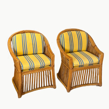 Pair of Vintage Pencil Reed Bamboo Armchairsby Walters Wicker