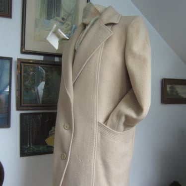 Vintage 100% Wool Camel Car Coat, Above Knee, Deep Pockets, Yugoslavia Import 