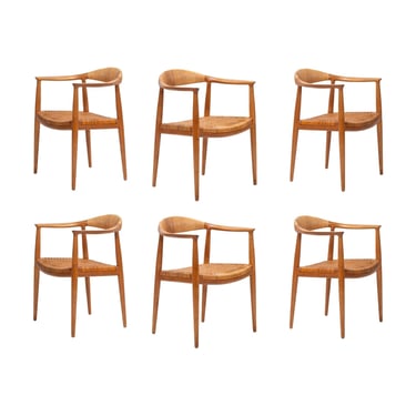 Hans Wegner for Johannes Hansen “The Chair” Dining Chairs Set of Six in Oak 1960