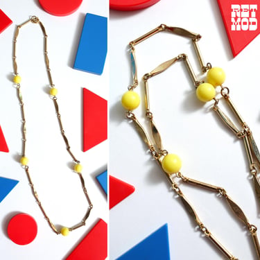 Retro Vintage 60s 70s Yellow Beaded Chain Necklace 