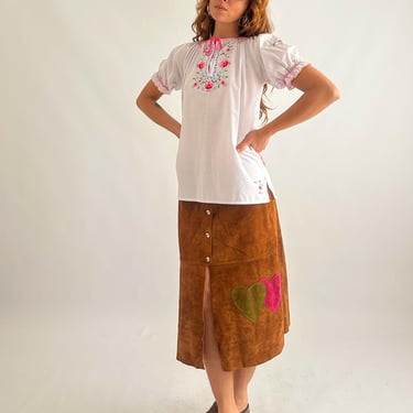 Vintage 1970s embroidered peasant blouse / white cotton top / Penny Lane / floral folk blouse 