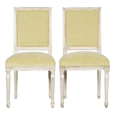 Antique French Louis XVI Painted Accent Chairs in Light Yellow - A Pair 