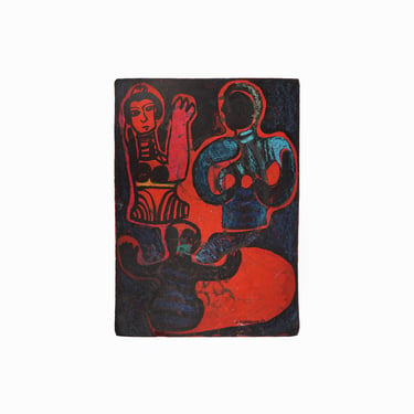 1953 Oil Painting on Board Expressionist Mid Century Vintage 