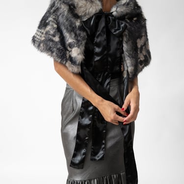 Plaid Print Faux Fur Tie Shrug