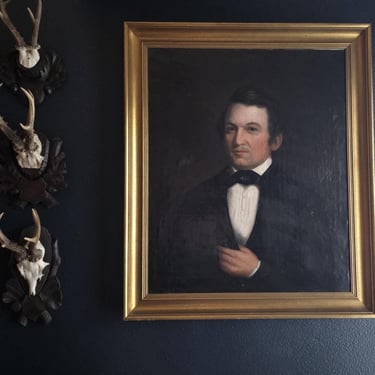 Antique 19th Century Oil on Canvas Painting of Stately Gentleman 