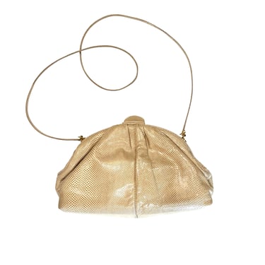 Vintage Judith Leiber Ivory Snake Skin Clutch with Shoulder Strap 