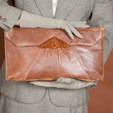 1930s Purse - Smart Late 30s/Early 40s Envelope Style Flat Clutch with Early Molded Plastic Clasp 