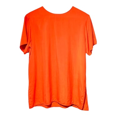 Orange Silk Blouse, Vintage 90s Matte Silk Tunic, Short Sleeve Oversized Shirt, Loose Fit Classic Simple Minimal Basic Plain Silk Tee Small 