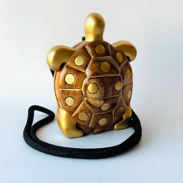vintage Timmy Woods Beverly Hills Turtle baby purse carved wood novelty bag or clutch 