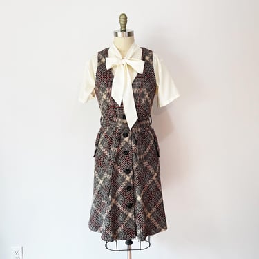 Maple Plaid Pinafore Dress • Size 10 • Rory Gilmore Y2K Wool Blend Belted Jumper 