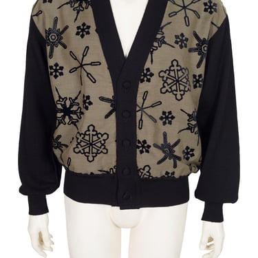 Matsuda Nicole Tokyo 1980s Men's Snowflake Houndstooth Print Vintage Black Wool Cardigan 