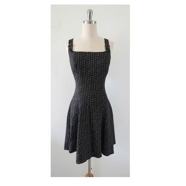 Vintage 90s Black Jumper Dress - Buckle Strap Mini Pinafore - Grunge Soft Goth Whimsigoth - Size Medium 