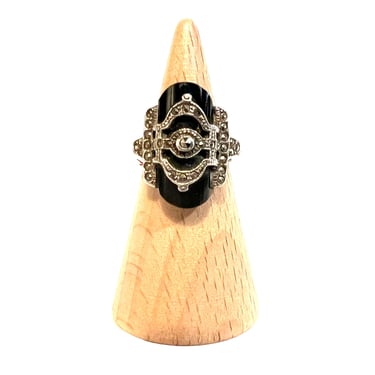 Marcasite Sterling Silver Ring: Art Deco Estate Piece Size 4.25 
