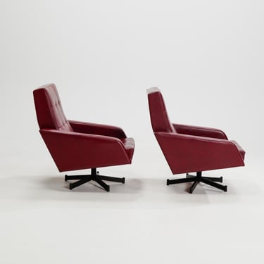Pair of Vintage Lounge Armchairs Burgundy Skai Rockabilly Chairs, 50s 