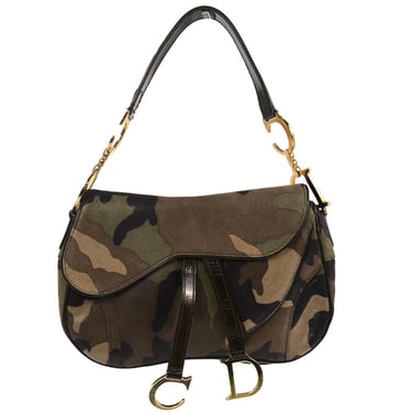 Christian Dior Green Camouflage Double Saddle Handbag