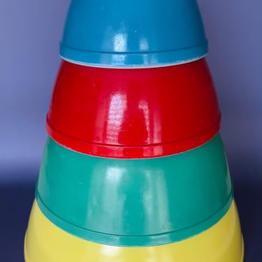 Vintage 1950s Pyrex Primary Colors Mixing Bowl Set of 4 | 401 402 403 404 | Early Pyrex Nesting Bowls | Mid Century Kitchen 