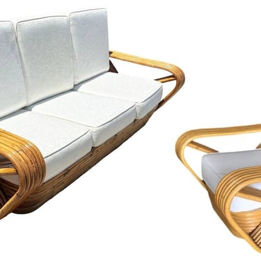 Restored Six-Strand Square Pretzel Sofa & Lounge Chair Livingroom Set 