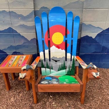 Colorado Eagle mural hybrid ski and snowboard chair, deck chair, outdoor chairs, hand painted, eagles, Colorado art 