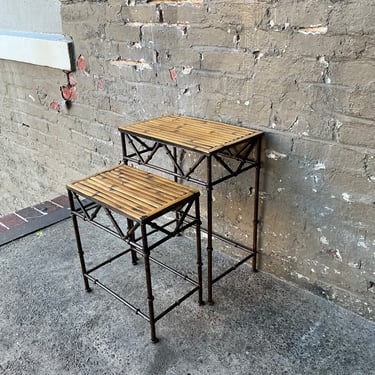 Pair of Bamboo and Metal Nesting Tables