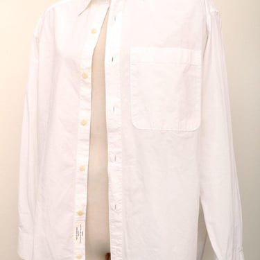 MERZ B. SCHWANEN White Button Down Oxford Shirt, Crisp Cotton Poplin, Oversized Women's Good Basics Top Blouse, Chest Pocket, Long sleeves 