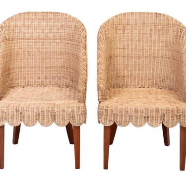 Pair of Rattan Scalloped Chairs
