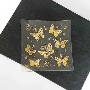 Georges Briard Butterfly Dish: 22K Gold Bent Glass Trinket Plate 