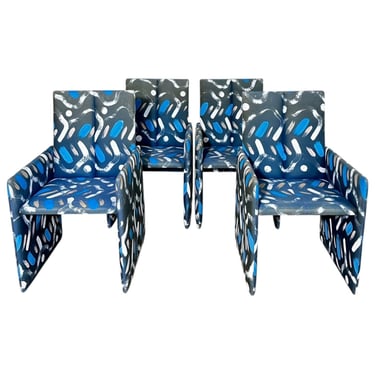 Vladimir Kagan for Preview Hand Painted Fabric Dining Chairs