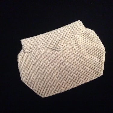 Vintage 1950s White Beaded Bridal Palm Purse Glove Strap Dance Clutch Czechoslovakia 