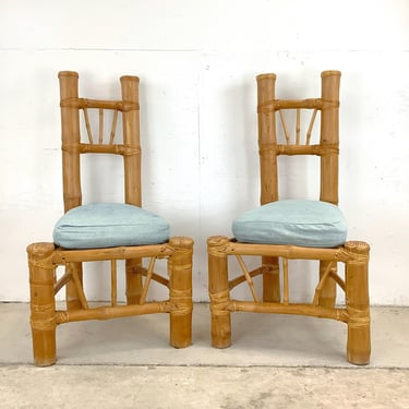 Pair Tall Vintage Bamboo Side Chairs 