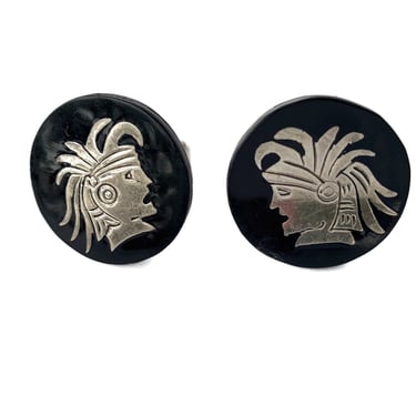 Onyx and Silver Inlay Cufflinks
