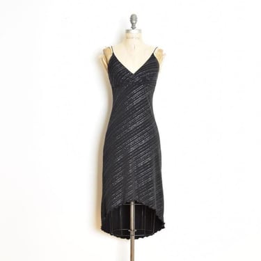 vintage Y2K party dress City Triangles black glitter print HiLo hem high waist S 