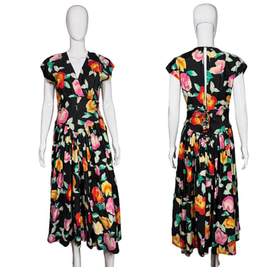 1980's Floral Cotton Moon Glow Sun Dress Size M