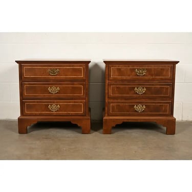 E. J. Victor Georgian Mahogany Three-Drawer Nightstands or Bachelor Chests, Newly Refinished