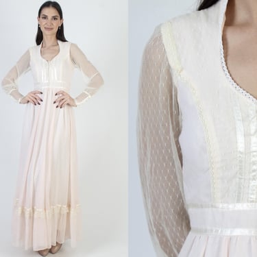 Gunne Sax Lace Sleeve Dress, Pink Jessica McClintock Corset Gown, Vintage Boho Wedding 