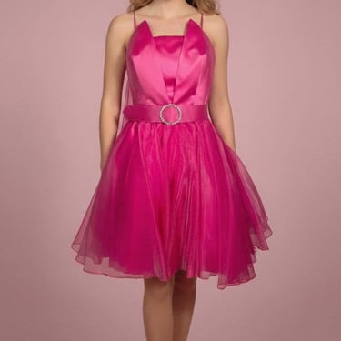 Vintage 80s Bright Pink Formal Party Dress Made In USA Size S 