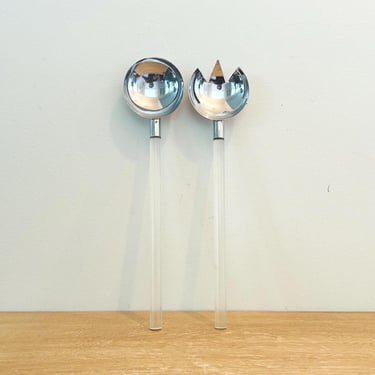Mid Century Modern Lucite Salad Tongs Serving Set Modern Spoon and Fork 