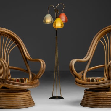 Bamboo Swivel Chairs / Multicolor Floor Lamp