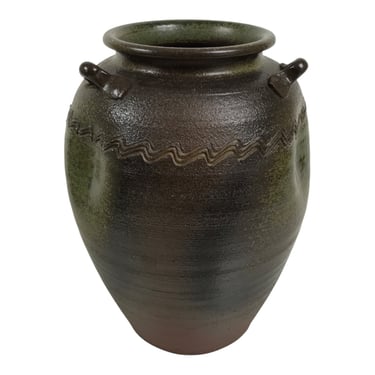 Japanese Ceramic Flower Vase Vtg Ikebana Kabin Pot Jar Ash Glaze Brown FK277