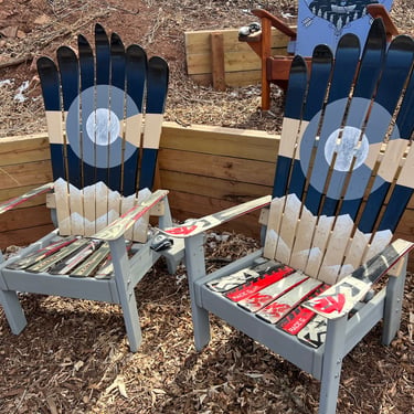 Set of 2 Colorado Ski Chairs – Hand-Painted Monochromatic Mountain Mural Chairs 