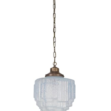 1930s Art Deco Opalescent Blue Glass Skyscraper Pendant Light
