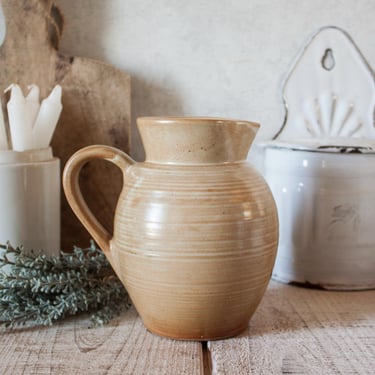 Vintage French GRES DU VILLAGE Stoneware Light Brown Pitcher 