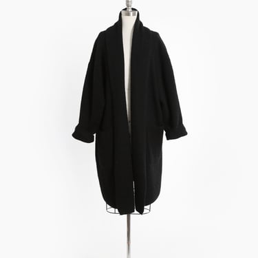 Vintage 90s Black oversized wool blend long knit cardigan duster sweater 