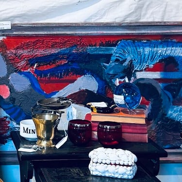 Man with blue tiger mixed media 56x26