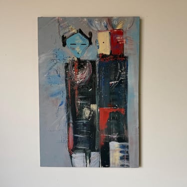 1980’s Vintage Lynn Impressionist Abstract Figurative Oil Painting on Canvas - Unframed 
