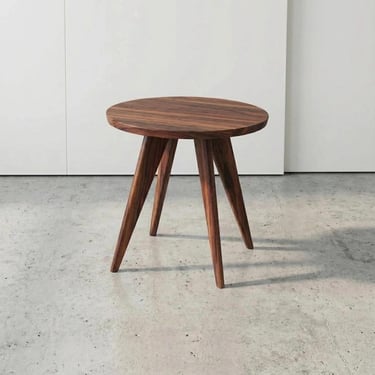 Round Solid Wood Side Table - Mid Century Modern Walnut End Table - Minimalist Nightstand for Small Spaces - Organic Modern Accent Table 