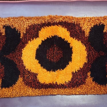 Mid-Century Modern Rya Shag Rug Runner Burnt Orange 1970's 