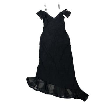 Y2K Betsey Johnson Black Floral Lace Overlay Asymmetrical Hem Slip Dress / Off Shoulder/ Cut Out / Spaghetti Strap / Fishtail / Wiggle / s 