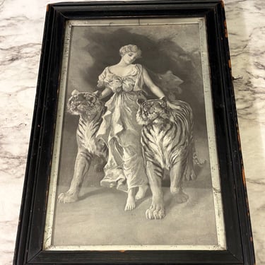 Antique 3d Print of Woman with Tigers