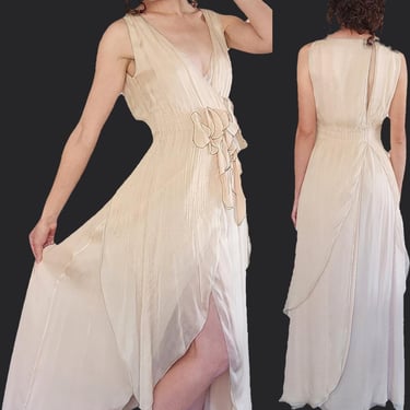 Vintage 2000s Fendi Dress Silk Chiffon Wrap Evening Gown Cream NWT Bergdorf Goodman 